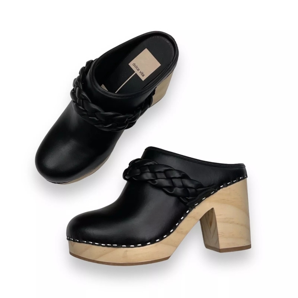 New Dolce Vita Women's Hila Clog Black Leather with Braided Detail size 6